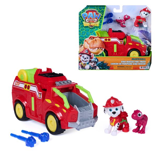 Paw patrol: the dino movie, camion dei pompieri marshall dino rescue con lanciamissili rotante a 360° con 2 action figure, dai 3 anni in su - Paw Patrol