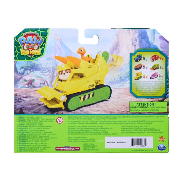 Paw patrol: the dino movie, rubble dino rescue bulldozer con azione triturante e tenaglia articolata, 2 action figure e un veicolo, dai 3 anni in su - Paw Patrol
