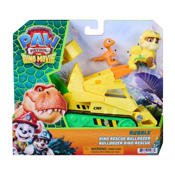 Paw patrol: the dino movie, rubble dino rescue bulldozer con azione triturante e tenaglia articolata, 2 action figure e un veicolo, dai 3 anni in su - Paw Patrol