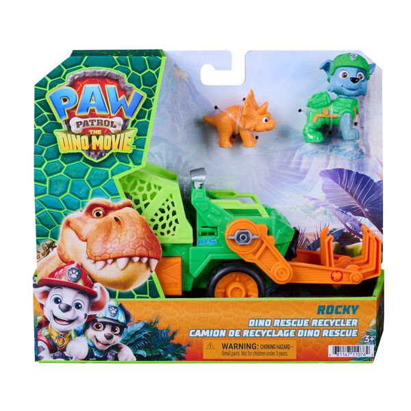 Paw patrol: the dino movie, rocky dino rescue recycler con compartimento segreto e tenaglia funzionante, 2 action figure e un veicolo, dai 3 anni - Paw Patrol