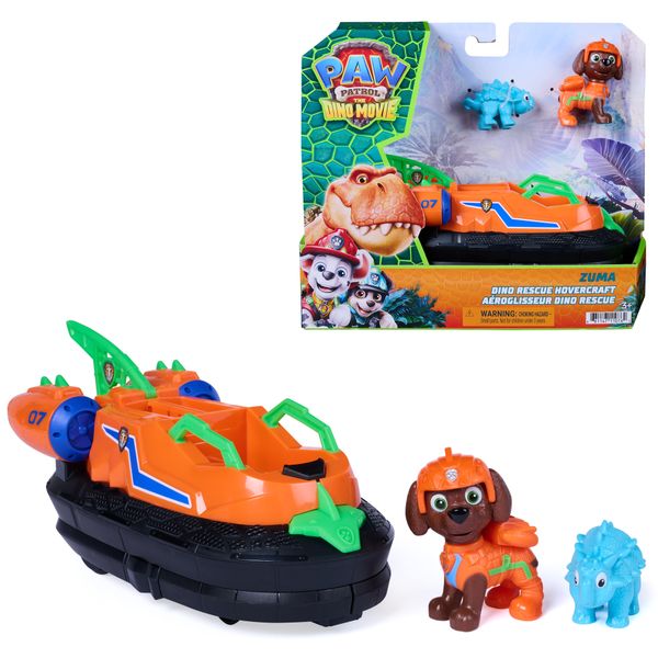 Paw patrol: the dino movie, hovercraft zuma dino rescue con tenaglia di salvataggio estendibile, 2 action figure e 1 veicolo collezionabili, da 3 anni - Paw Patrol