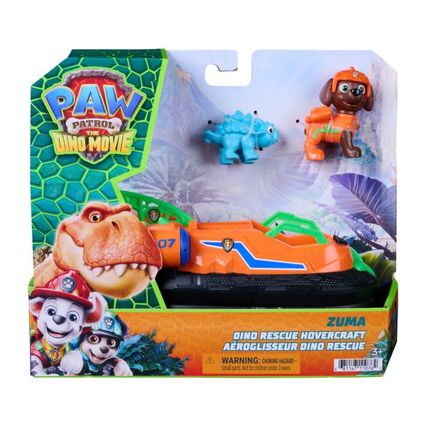 Paw patrol: the dino movie, hovercraft zuma dino rescue con tenaglia di salvataggio estendibile, 2 action figure e 1 veicolo collezionabili, da 3 anni - Paw Patrol