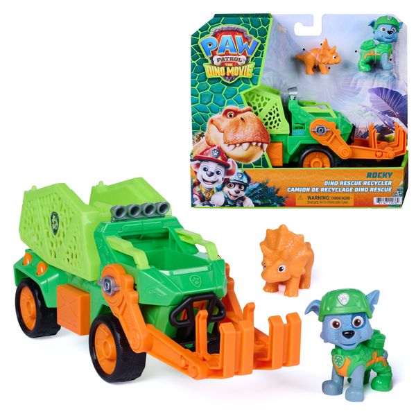 Paw patrol: the dino movie, rocky dino rescue recycler con compartimento segreto e tenaglia funzionante, 2 action figure e un veicolo, dai 3 anni - Paw Patrol