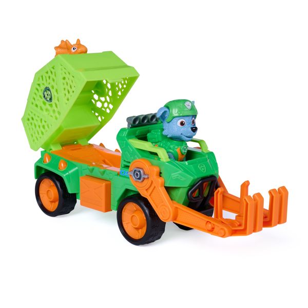 Paw patrol: the dino movie, rocky dino rescue recycler con compartimento segreto e tenaglia funzionante, 2 action figure e un veicolo, dai 3 anni - Paw Patrol