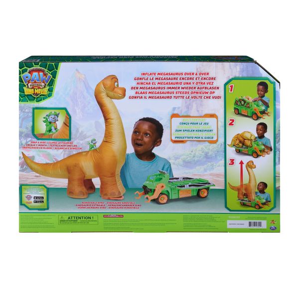 Paw patrol: the dino movie, megasaurus dino veicolo con dinosauro giocattolo gonfiabile da 76,2 cm e personaggio rocky, dai 3 anni in su - Paw Patrol