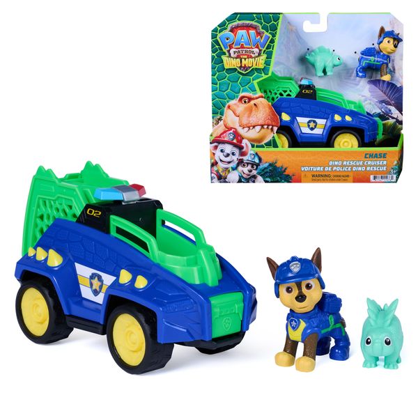 Paw patrol: the dino movie, chase dino rescue cruiser con tenaglia carica a molla e 2 action figure, giocattoli per bambine e bambini dai 3 anni in su - Paw Patrol