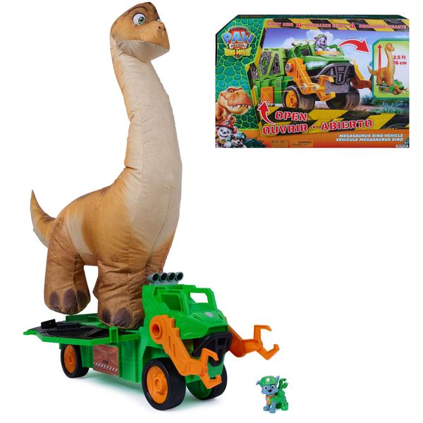 Paw patrol: the dino movie, megasaurus dino veicolo con dinosauro giocattolo gonfiabile da 76,2 cm e personaggio rocky, dai 3 anni in su - Paw Patrol