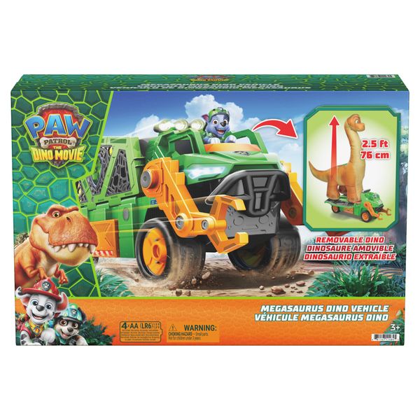 Paw patrol: the dino movie, megasaurus dino veicolo con dinosauro giocattolo gonfiabile da 76,2 cm e personaggio rocky, dai 3 anni in su - Paw Patrol