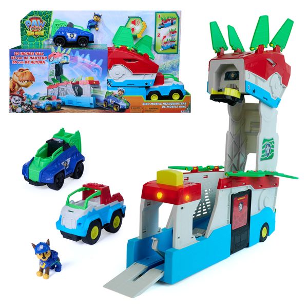 Paw patrol: the dino movie, quartier generale dino mobile trasformabile 2in1 con luci e suoni, include action figure di chase e 2 veicoli, dai 3 anni - Paw Patrol