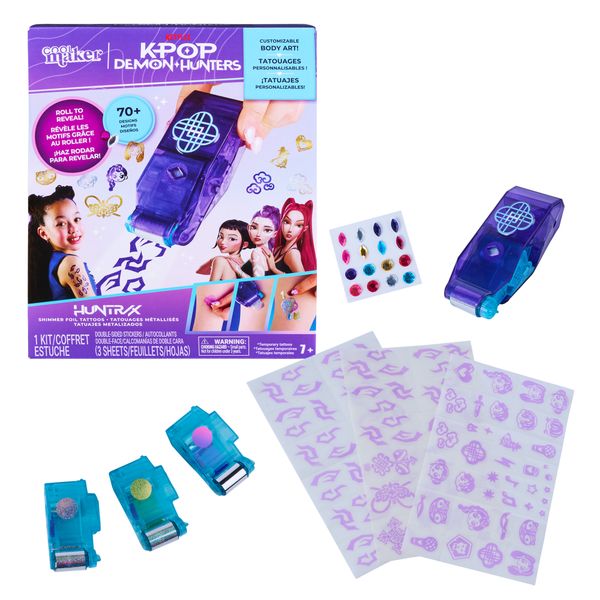 Cool maker, tatuaggi laminati scintillanti kpop demon hunters huntr/x con rullo e 3 lamine, abbina e crea oltre 70 tatuaggi temporanei , 7+ - COOL MAKER