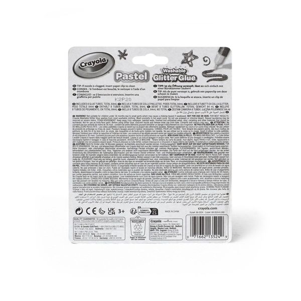 Crayola - 8 colle glitter lavabili colori pastello - CRAYOLA