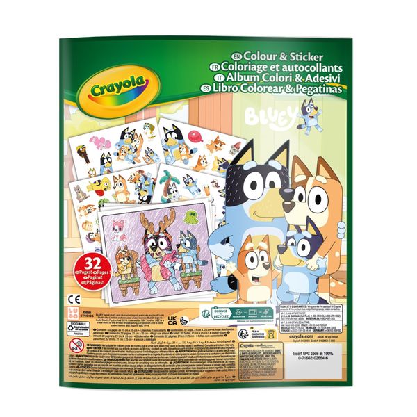 Crayola - album da colorare con sticker bluey, 32 pagine e 4 fogli di adesivi - BLUEY, CRAYOLA