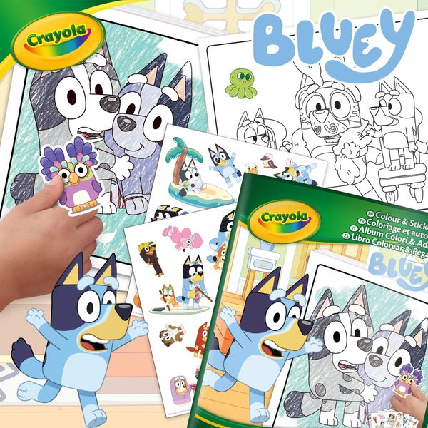 Crayola - album da colorare con sticker bluey, 32 pagine e 4 fogli di adesivi - BLUEY, CRAYOLA