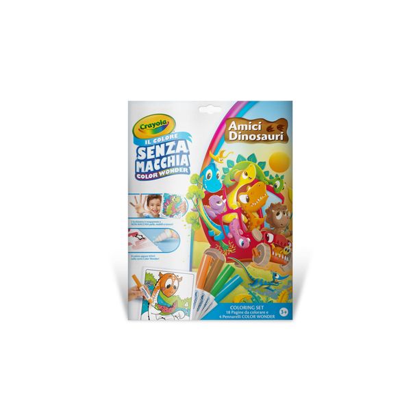 Crayola color wonder - coloring set dinosauri, 18 pagine da colorare e 4 pennarelli senza macchia - CRAYOLA