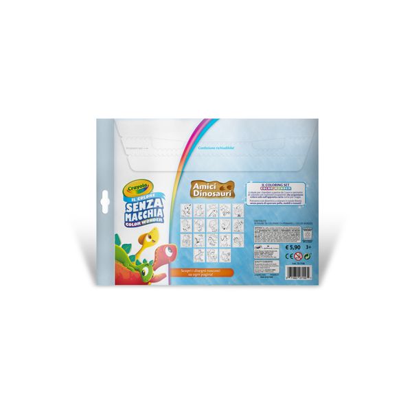 Crayola color wonder - coloring set dinosauri, 18 pagine da colorare e 4 pennarelli senza macchia - CRAYOLA