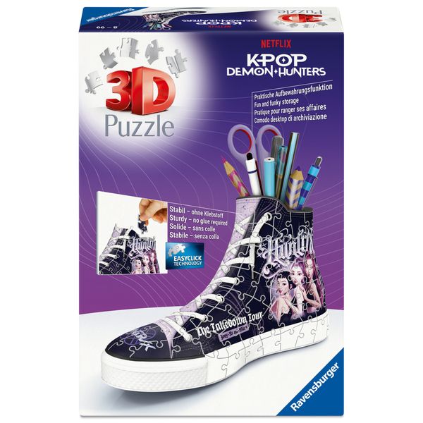 Ravensburger - portapenne sneaker puzzle 3d k-pop demon hunters, 108 pezzi, organizer da scrivania, 8 anni+ - NETLFIX, RAVENSBURGER, K-POP DEMON HUNTERS