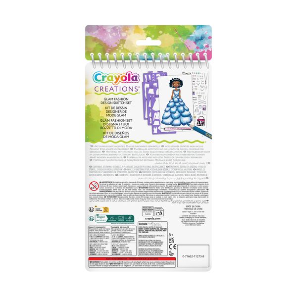 Crayola creations - set da disegno glam fashion, album 30 pagine con 4 stencil e 100+ adesivi - CRAYOLA