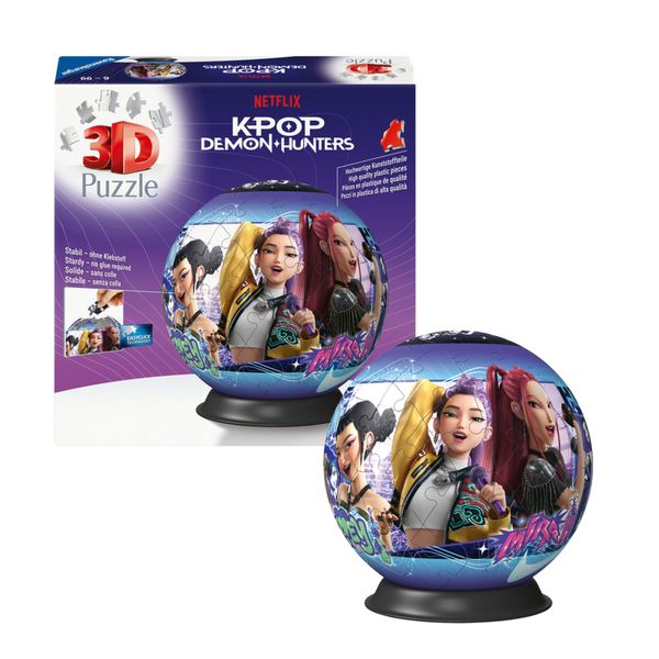 Ravensburger - puzzleball 3d k-pop demon hunters, 72 pezzi, puzzle 3d a sfera per bambini, 6 anni+ - NETLFIX, RAVENSBURGER, K-POP DEMON HUNTERS