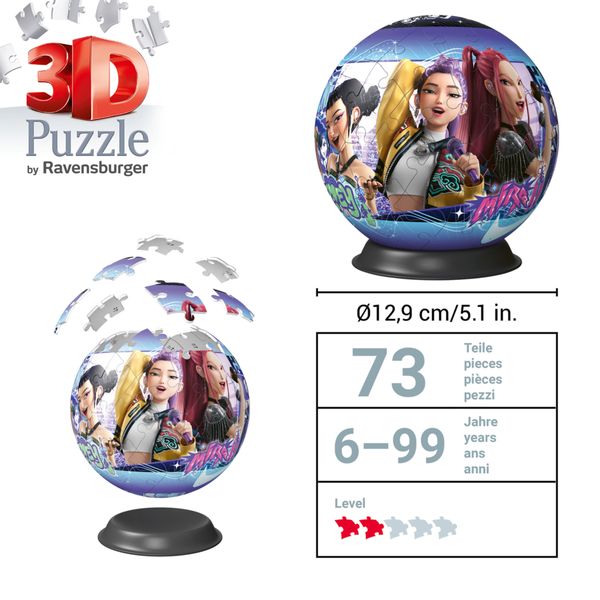 Ravensburger - puzzleball 3d k-pop demon hunters, 72 pezzi, puzzle 3d a sfera per bambini, 6 anni+ - NETLFIX, RAVENSBURGER, K-POP DEMON HUNTERS