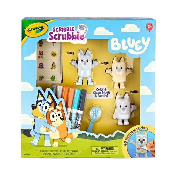 Crayola washimals - set bluey con 3 cuccioli, 6 pennarelli e 40 adesivi lavabili - CRAYOLA
