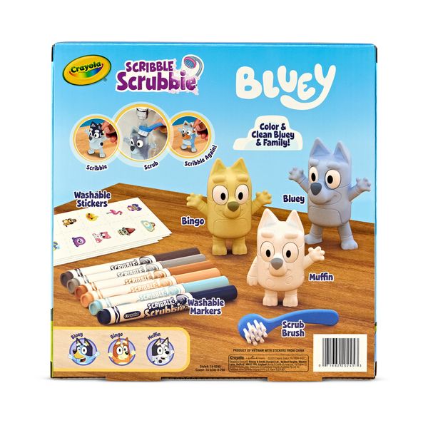Crayola washimals - set bluey con 3 cuccioli, 6 pennarelli e 40 adesivi lavabili - CRAYOLA