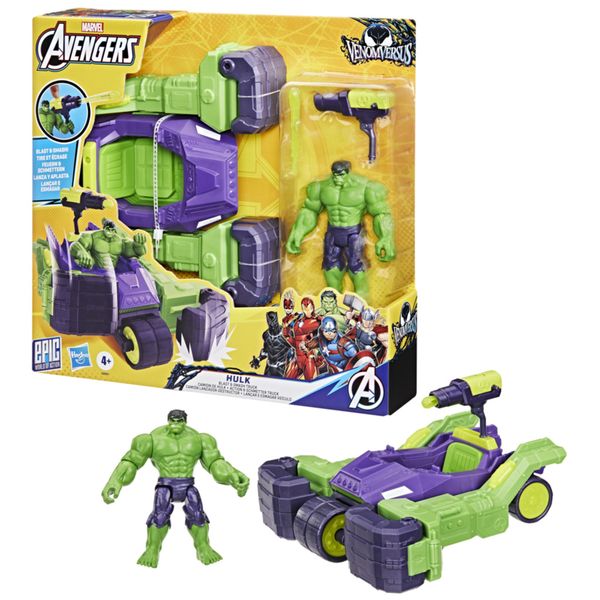 Hasbro marvel avengers, venomversus epic world of action, set action figure e veicolo blast & smash truck di hulk - Avengers, MARVEL