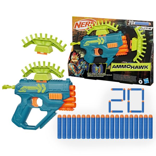 Nerf rebel ops ammohawk, blaster con 2 accessori e 20 dardi nerf elite - NERF