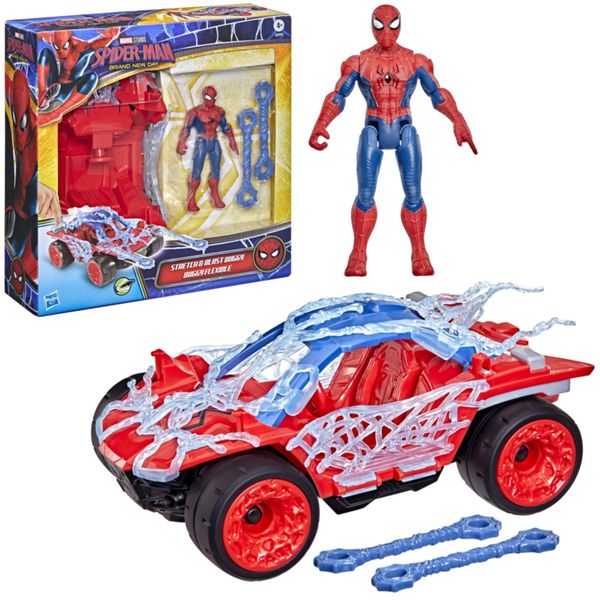 Hasbro marvel studios spider-man: brand new day, actionverse, stretch & blast buggy, action figure 11,4 cm + veicolo, 4 anni+ - Spiderman
