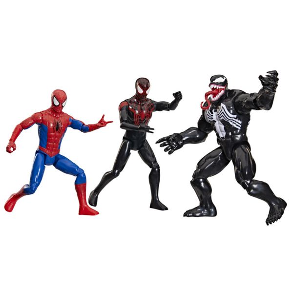 Marvel titan series spider-man, venom e miles morales – confezione da 3 personaggi d'azione - Spiderman