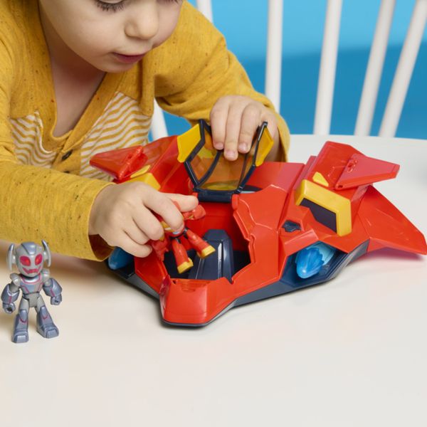 Hasbro, marvel, serie disney jr. "iron man e i suoi fantastici amici", giant-sized armor iron jet, action figure, veicolo giocattolo, dai 3 anni in su - IRON MAN