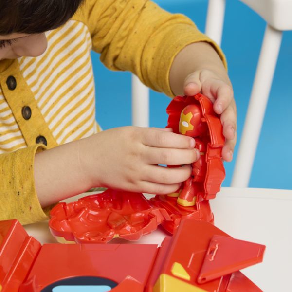 Hasbro, marvel, serie disney jr. "iron man e i suoi fantastici amici", giant-sized armor iron jet, action figure, veicolo giocattolo, dai 3 anni in su - IRON MAN