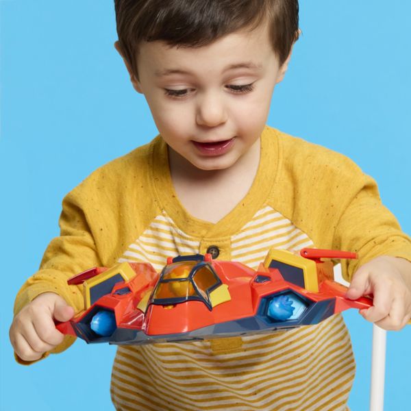 Hasbro, marvel, serie disney jr. "iron man e i suoi fantastici amici", giant-sized armor iron jet, action figure, veicolo giocattolo, dai 3 anni in su - IRON MAN