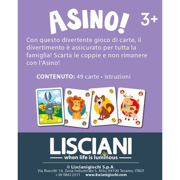 Gioco di carte asino: divertimento per tutta la famiglia – 55 carte colorate -3+ - LISCIANI