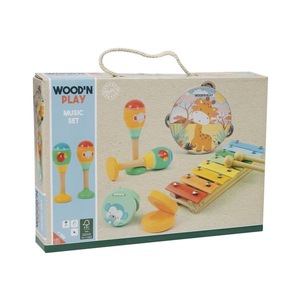 Set musicale della savana – 7 pezzi colorati per bambini  - eco-friendly e divertente - wood ^n^ play - WOOD 'N' PLAY