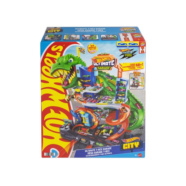 Hot wheels city, pista e playset mega garage del t-rex - Hot Wheels