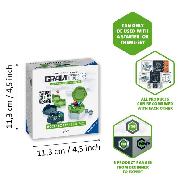 Ravensburger - gravitrax accessory ball box, accessorio 17 pezzi con 12 biglie, 8+ - GRAVITRAX