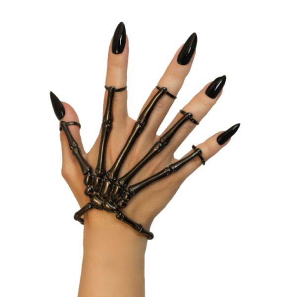 Bracciale mano scheletro con anelli in metallo su cartoncino - CARNIVAL TOYS