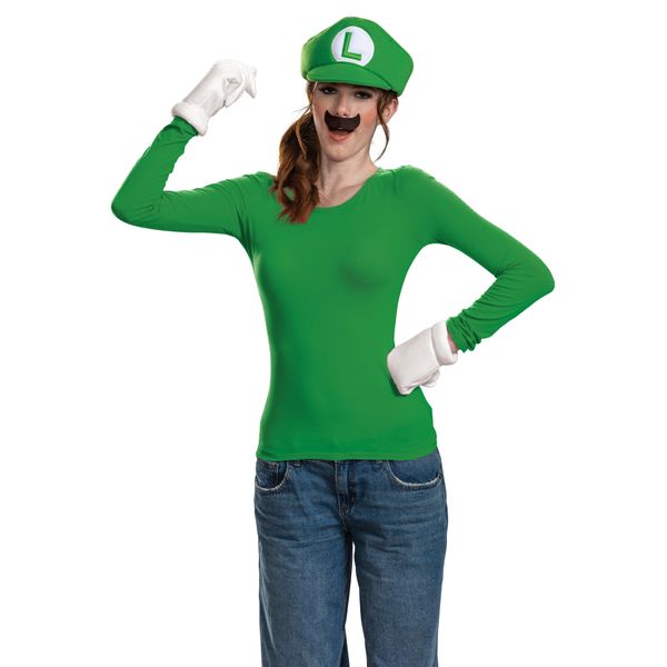 Kit di accessori di luigi adulto - include cappello, guanti e baffi, set completo per travestimento super mario - SUPER MARIO BROTHERS