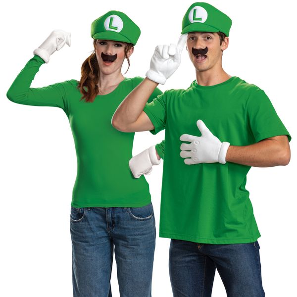 Kit di accessori di luigi adulto - include cappello, guanti e baffi, set completo per travestimento super mario - SUPER MARIO BROTHERS