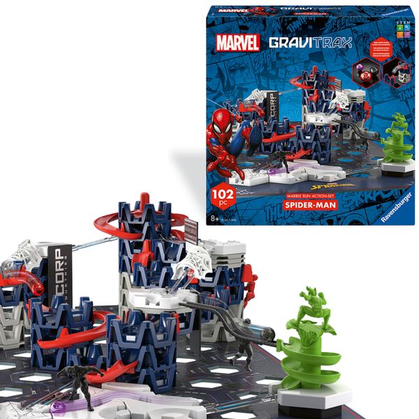 Ravensburger - gravitrax marvel spider-man action set m, circuito biglie 102 pezzi, 8+ - GRAVITRAX, MARVEL