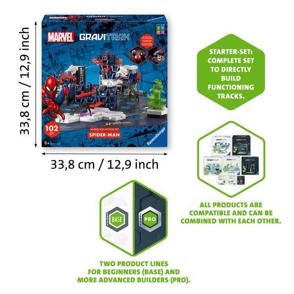 Ravensburger - gravitrax marvel spider-man action set m, circuito biglie 102 pezzi, 8+ - GRAVITRAX, MARVEL