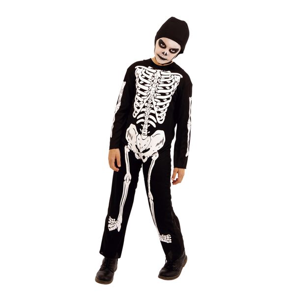 Rubies costume skelito per bambino e bambina, tuta stampato e cappuccio, ufficiale, scheletro, skeletons per halloween, feste e cosplay tg. 11/13 anni - RUBIE’S