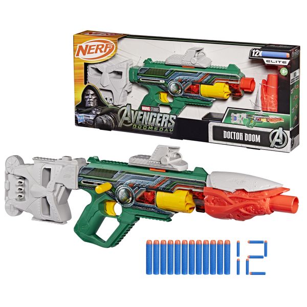 Nerf marvel, blaster dottor destino, mirino, canna, calcio, 12 dardi nerf elite - NERF