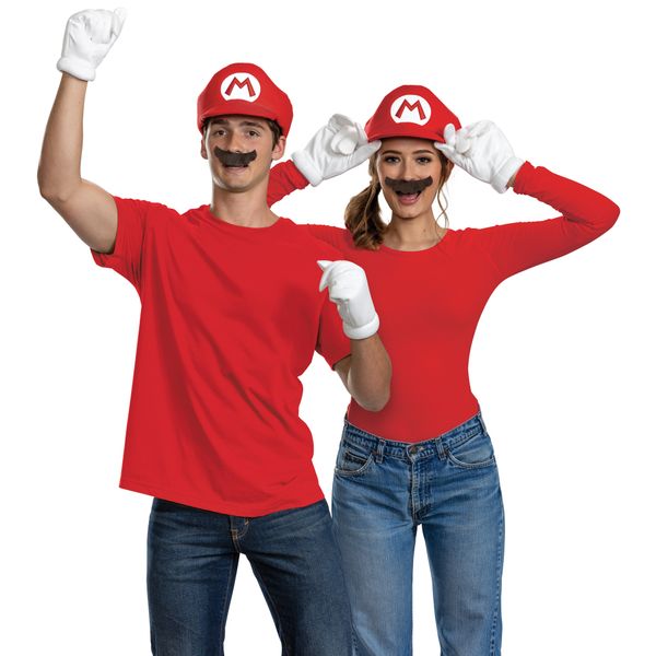 Kit di accessori di super mario adulto – include cappello, guanti e baffi, set completo per travestimento super mario - SUPER MARIO BROTHERS