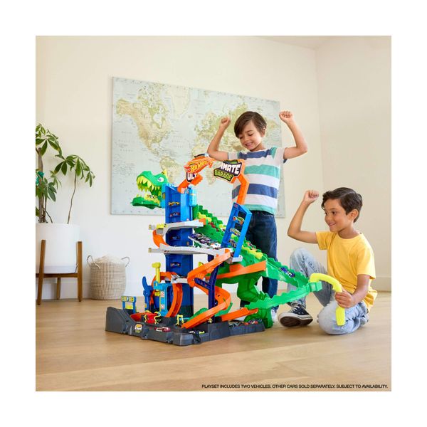 Hot wheels city, pista e playset mega garage del t-rex - Hot Wheels