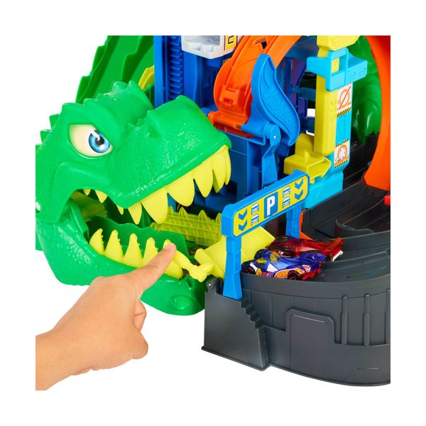 Hot wheels city, pista e playset mega garage del t-rex - Hot Wheels