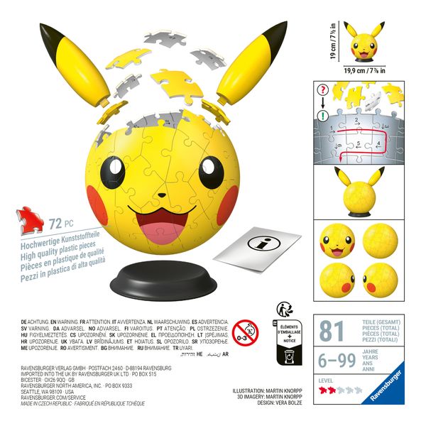 Ravensburger puzzle 3d pokémon: pikachu con orecchie, 73 pezzi, 6+ - RAVENSBURGER, RAVENSBURGER 3D PUZZLE
