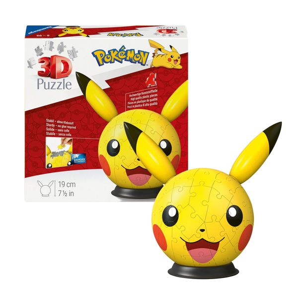 Ravensburger puzzle 3d pokémon: pikachu con orecchie, 73 pezzi, 6+ - RAVENSBURGER, RAVENSBURGER 3D PUZZLE
