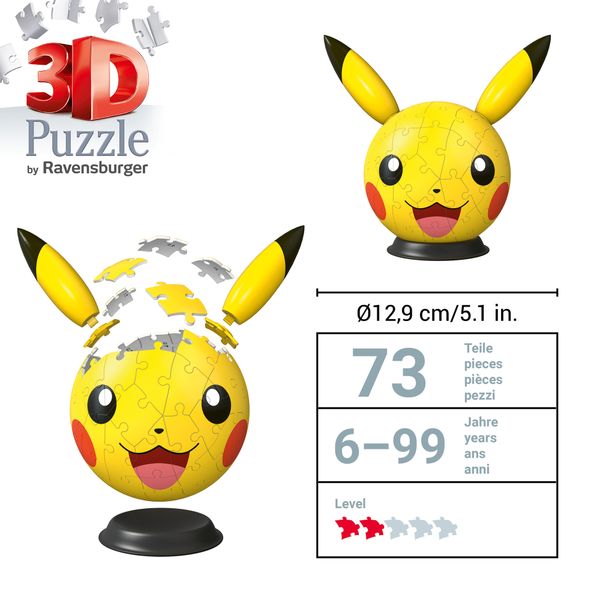 Ravensburger puzzle 3d pokémon: pikachu con orecchie, 73 pezzi, 6+ - RAVENSBURGER, RAVENSBURGER 3D PUZZLE