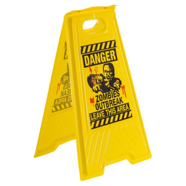 Insegna avvertimento zombie h.cm.50x30 ca. in plastica con cartellino/etichetta - CARNIVAL TOYS